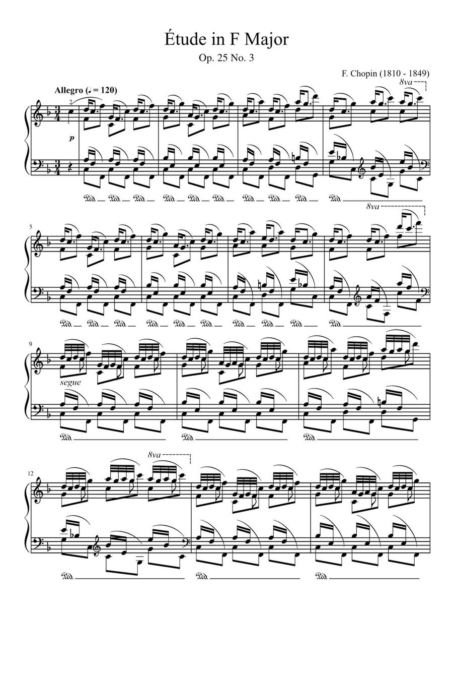 Etudes, Op.25 No.3 in F - Fryderyk Fanciszek Chopin Piano Method scores gallery preview page 1
