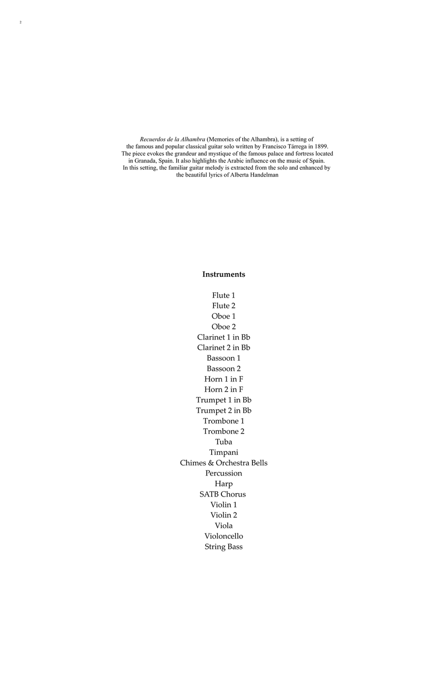 Recuerdos De La Alhambra for SATB Chorus and Orchestra 4-Part scores gallery preview page 2