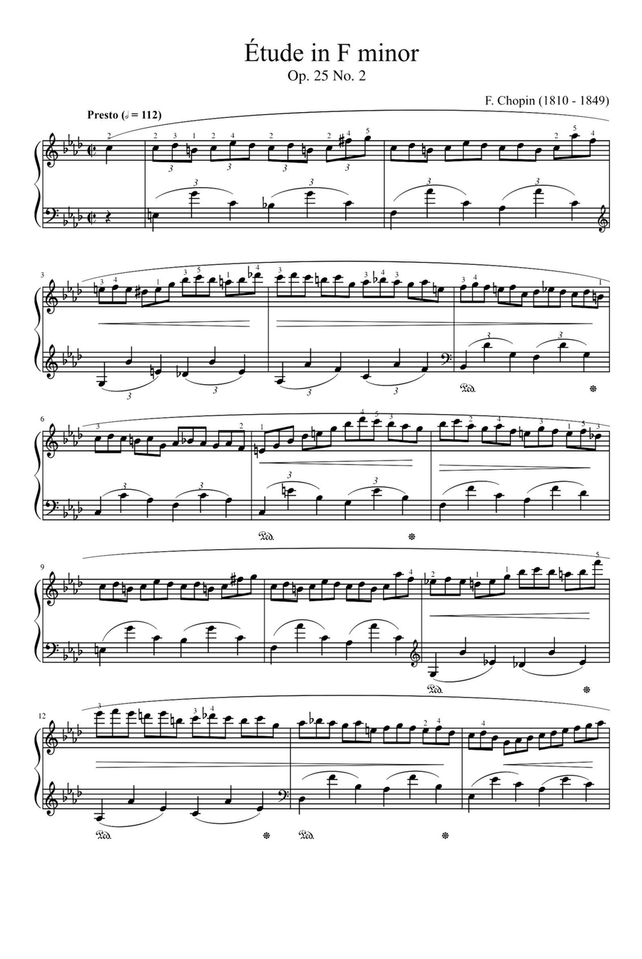 Etudes, Op.25 No.2 in F minor - Fryderyk Fanciszek Chopin Piano Method scores gallery preview page 1