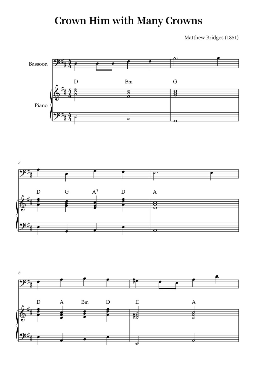 Crown Him with Many Crowns Bassoon scores gallery preview page 1