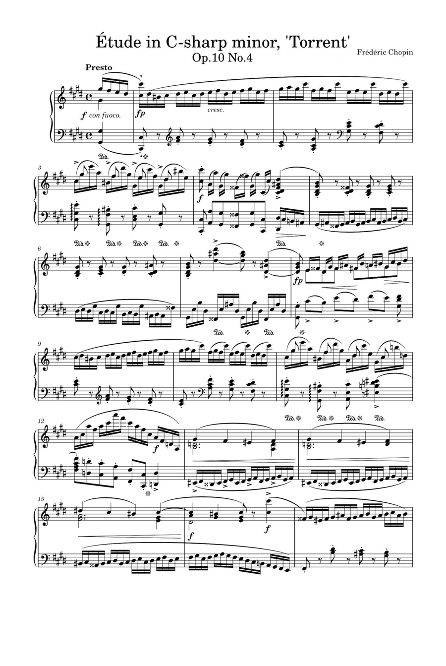 Etudes, Op.10 No.4 Torrent - Fryderyk Fanciszek Chopin Piano Method scores gallery preview page 1