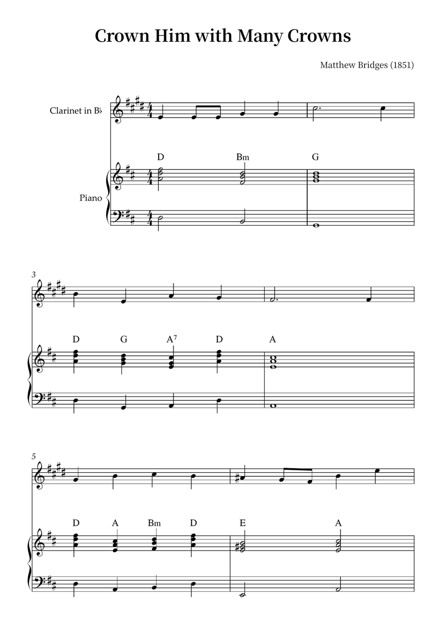 Crown Him with Many Crowns B-Flat Clarinet scores gallery preview page 1