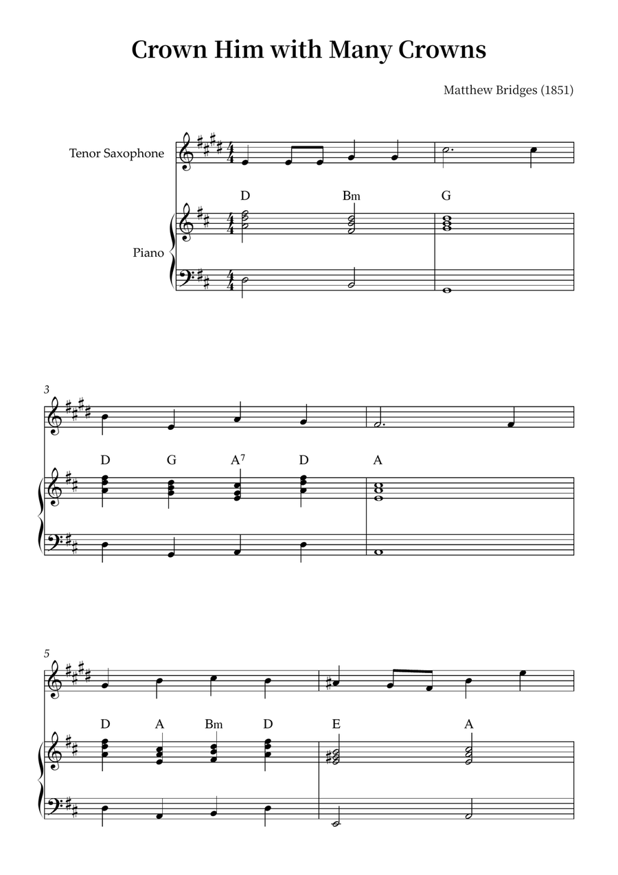 Crown Him with Many Crowns Tenor Saxophone scores gallery preview page 1