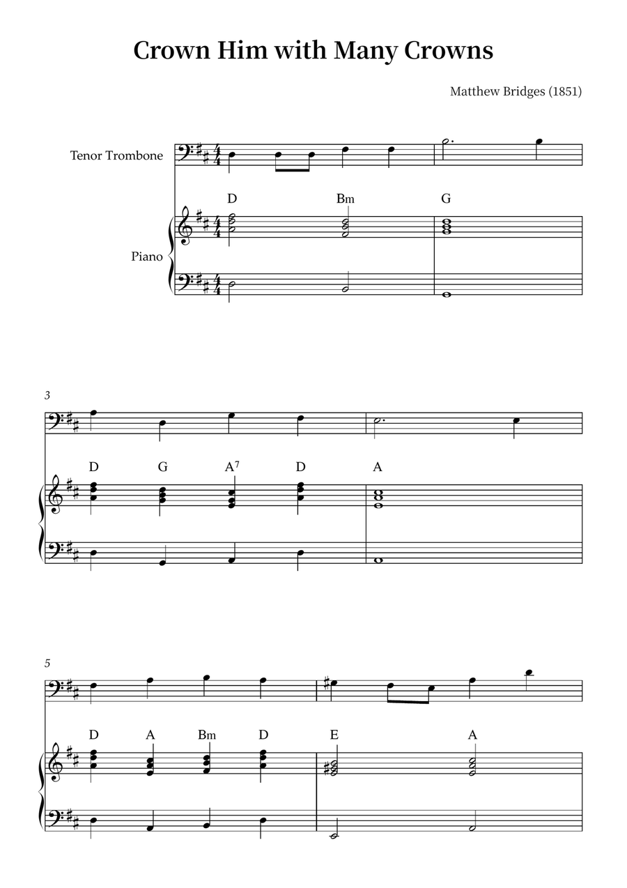 Crown Him with Many Crowns Easy Piano scores gallery preview page 1