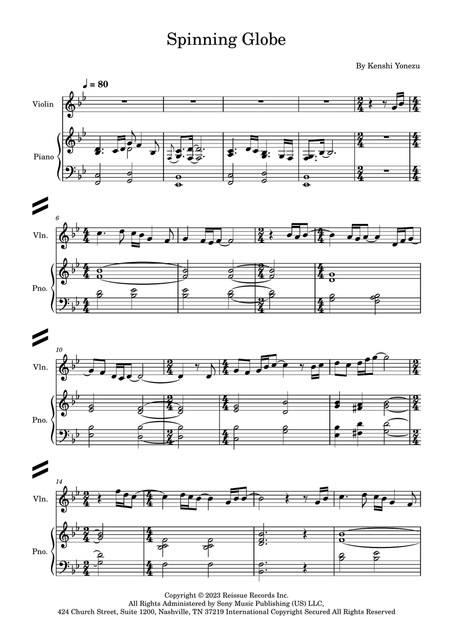 Spinning Globe Violin Solo scores gallery preview page 1