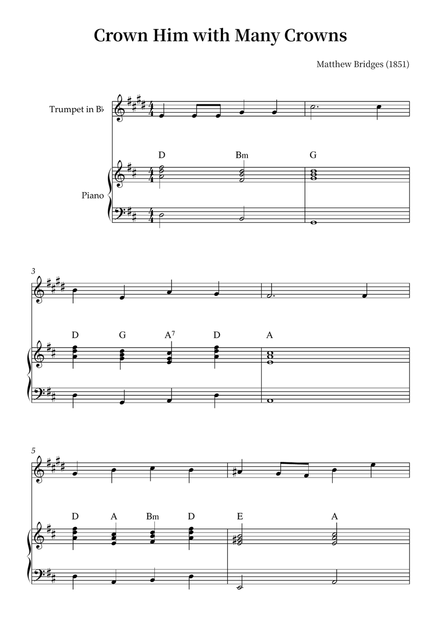 Crown Him with Many Crowns B-Flat Trumpet scores gallery preview page 1