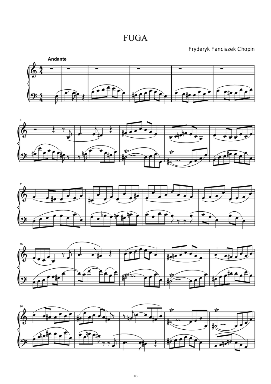 Fuga - Fryderyk Fanciszek Chopin Piano Solo scores gallery preview page 1