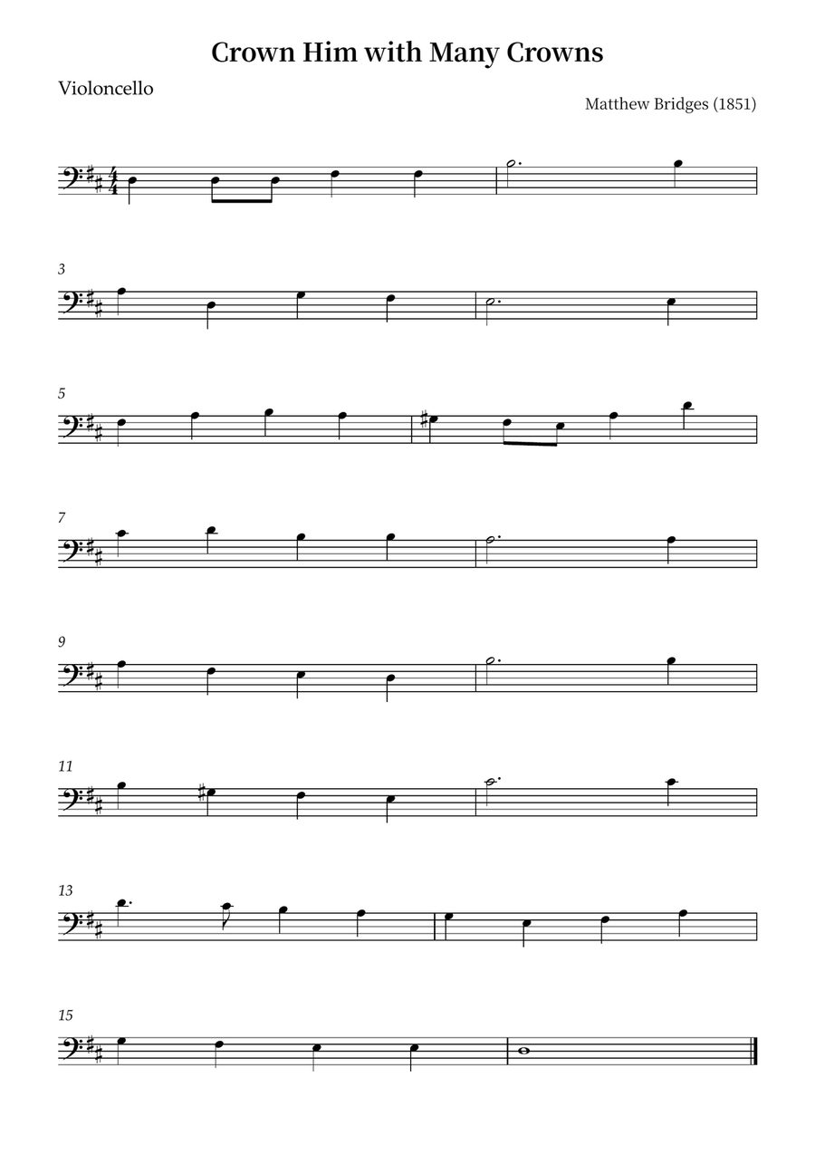 Crown Him with Many Crowns Cello Solo scores gallery preview page 1