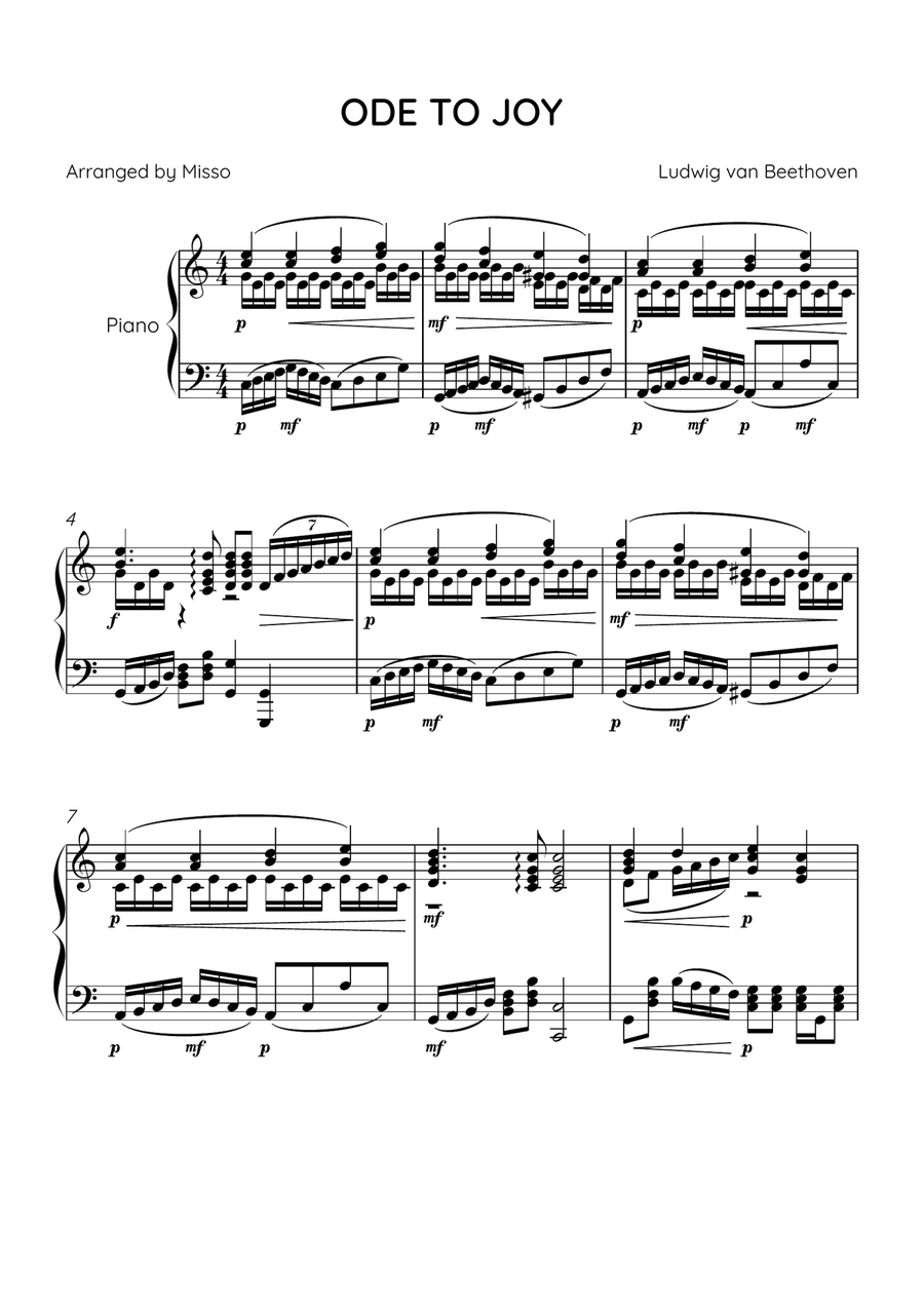 ODE TO JOY - Piano Solo in C Major - Advanced Level Piano Solo scores gallery preview page 1