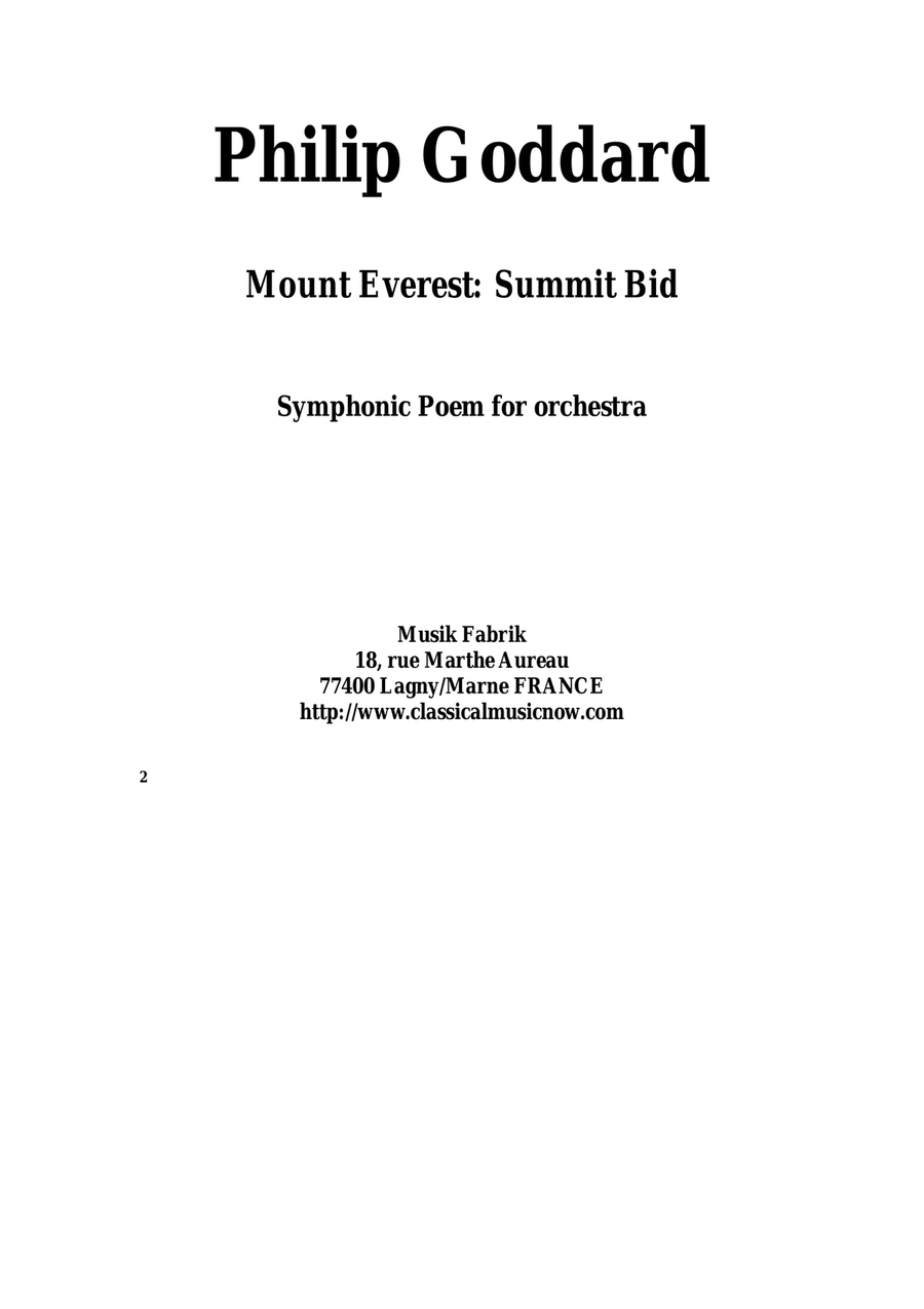 Mount Everest : Summit Bid for orchestra, score only - Score Only Full Orchestra scores gallery preview page 1