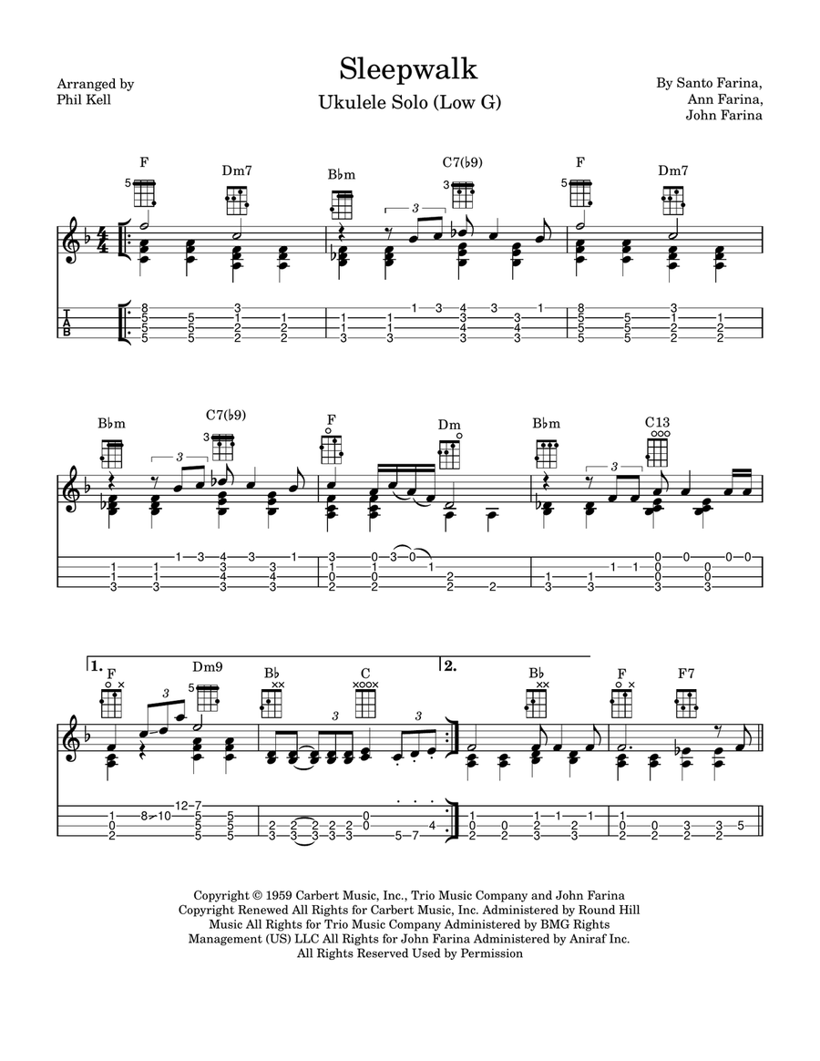 Sleepwalk (Instrumental Version) Ukulele scores gallery preview page 1