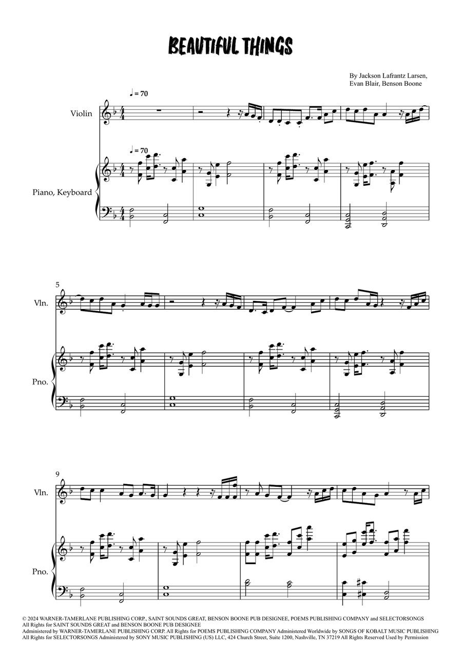 Beautiful Things Beautiful Things Violin Solo scores gallery preview page 1
