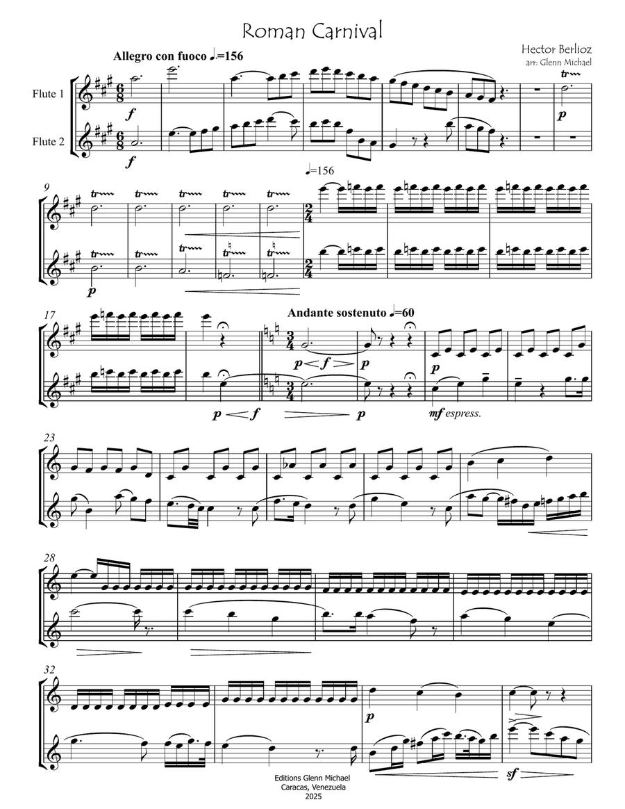 Roman Carnival Overture for Two Flutes Flute Duet scores gallery preview page 2