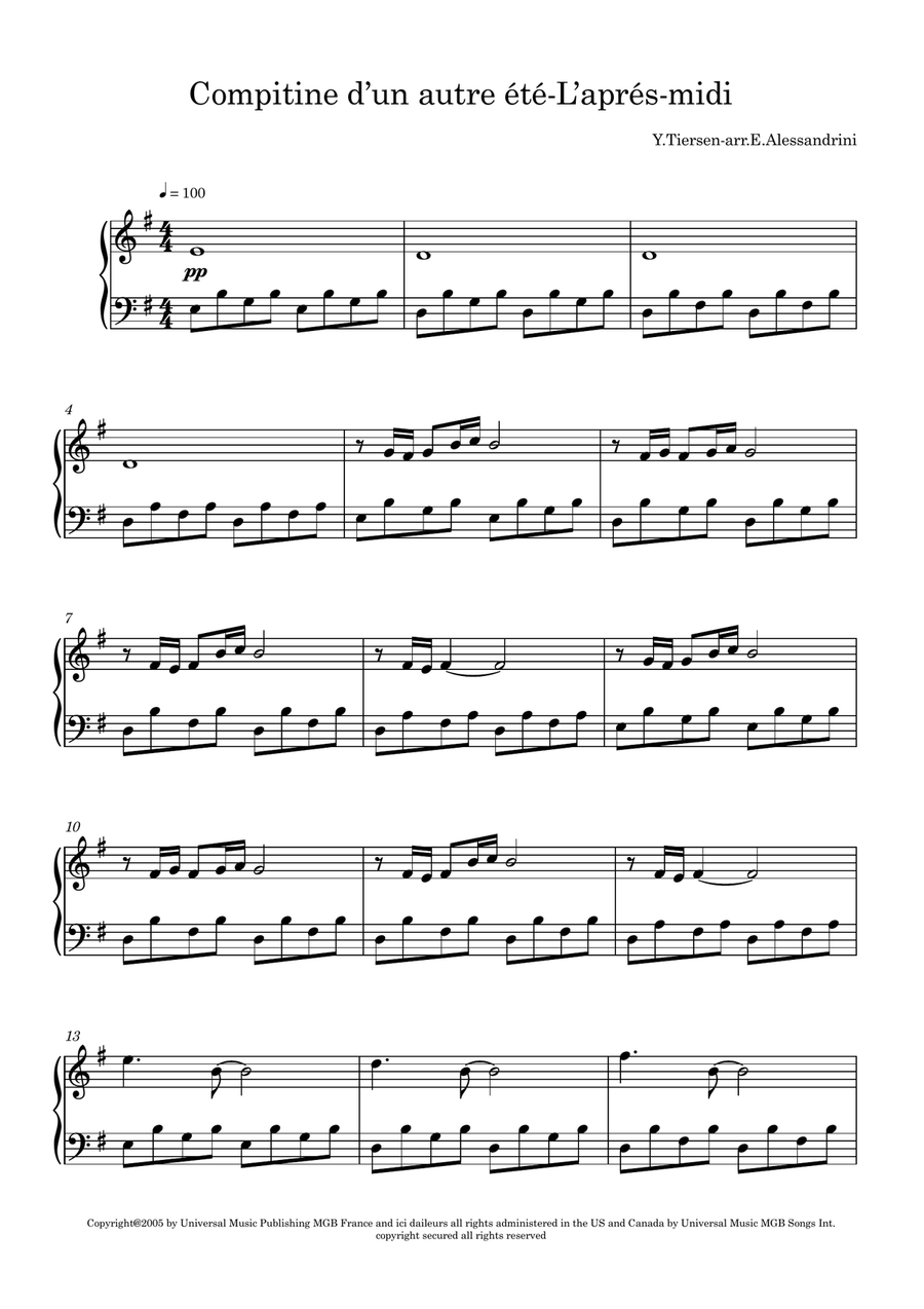 Comptine D'un Autre Été: L'après-Midi Piano Method scores gallery preview page 1