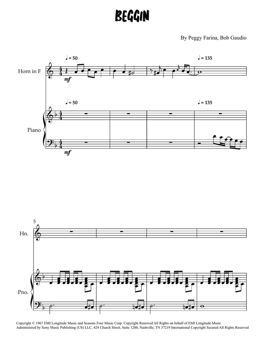 Beggin' Beggin' Piano scores gallery preview page 1