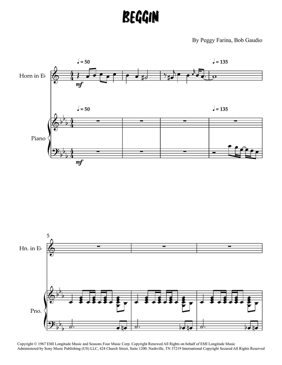 Beggin' Beggin' Horn scores gallery preview page 1