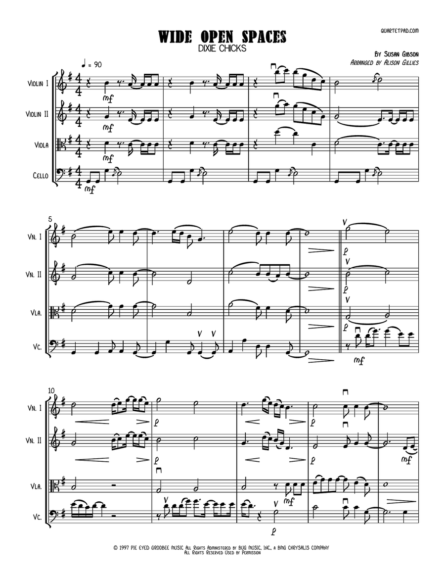 Wide Open Spaces String Quartet scores gallery preview page 1