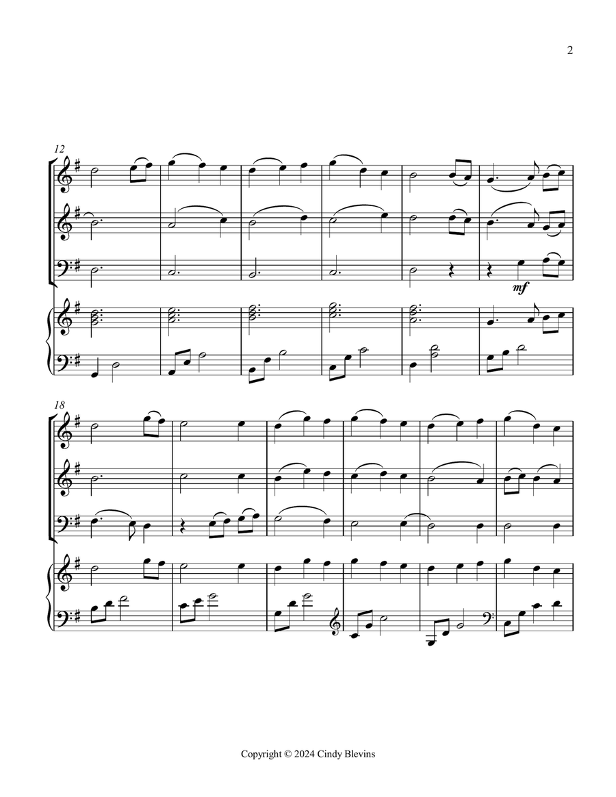 The First Noel, for Two Violins, Cello and Piano Piano Quartet scores gallery preview page 3