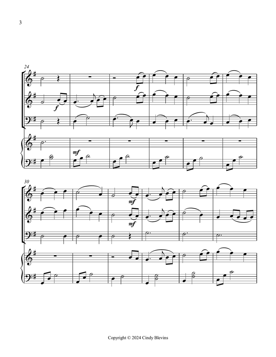 The First Noel, for Two Violins, Cello and Piano Piano Quartet scores gallery preview page 4