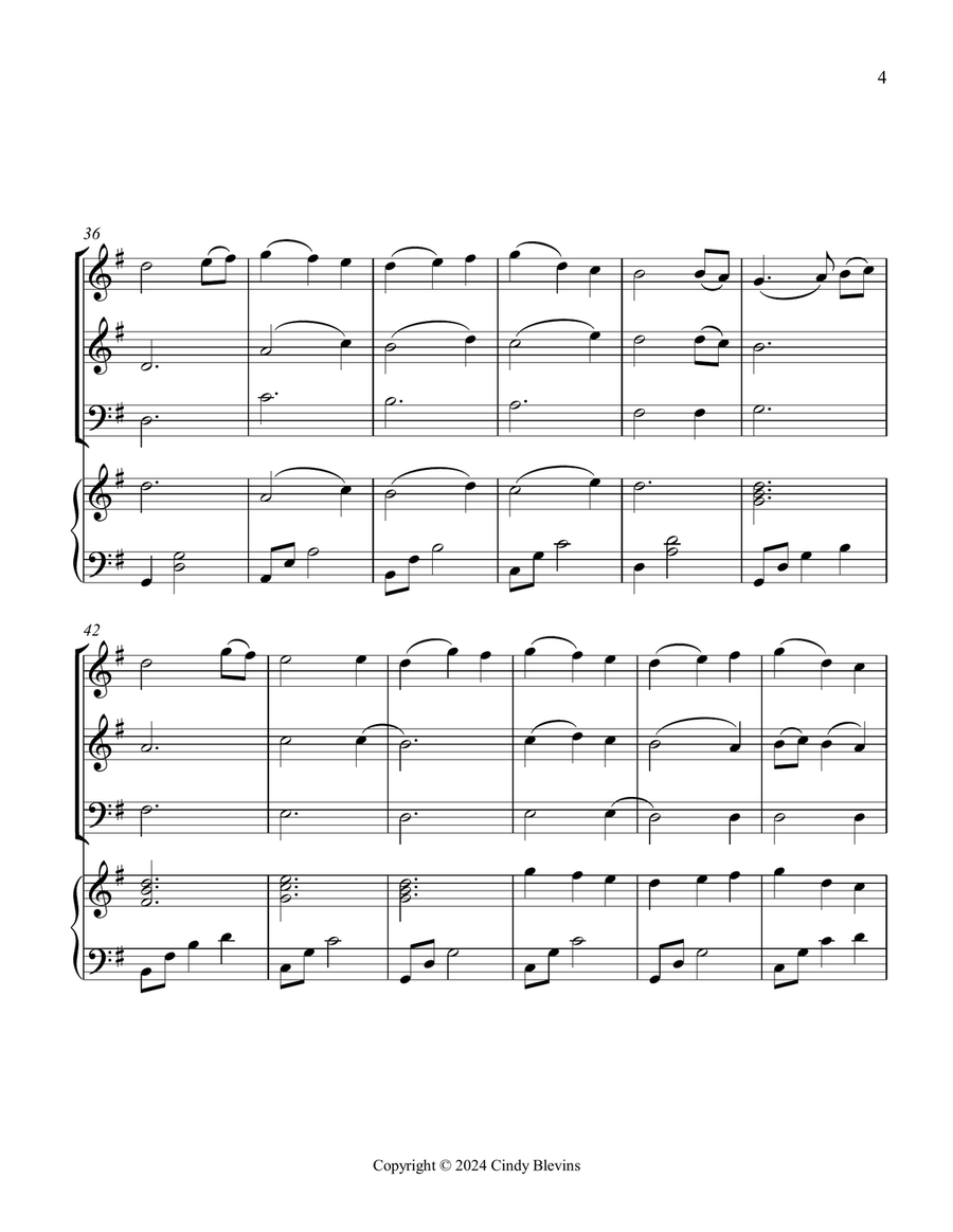 The First Noel, for Two Violins, Cello and Piano Piano Quartet scores gallery preview page 5