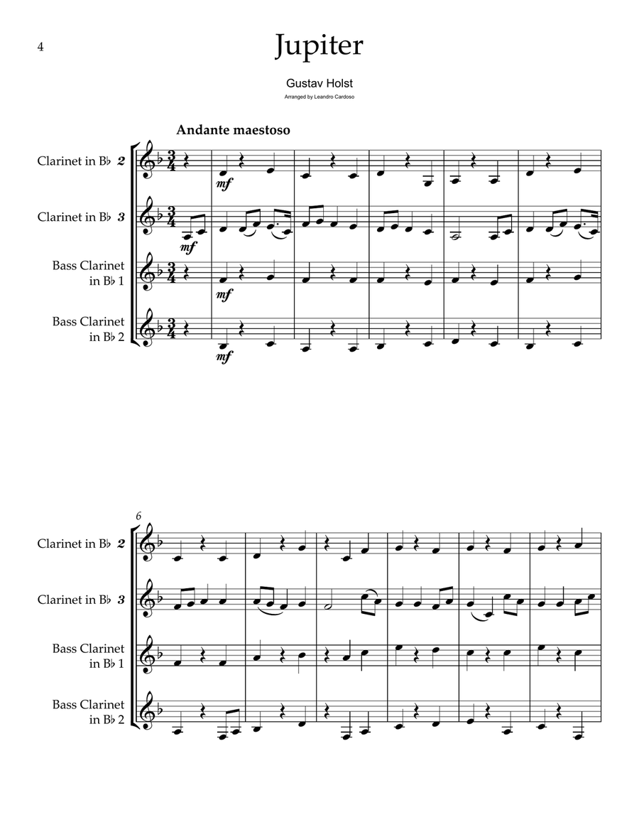Jupiter Slow Theme from the Planets | Clarinet Quintet Clarinet Quintet scores gallery preview page 4