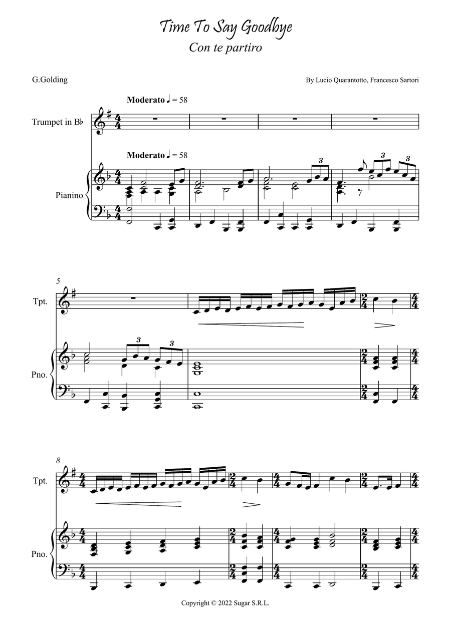 Con Te Partiro (Time To Say Goodbye) Trumpet Solo scores gallery preview page 1