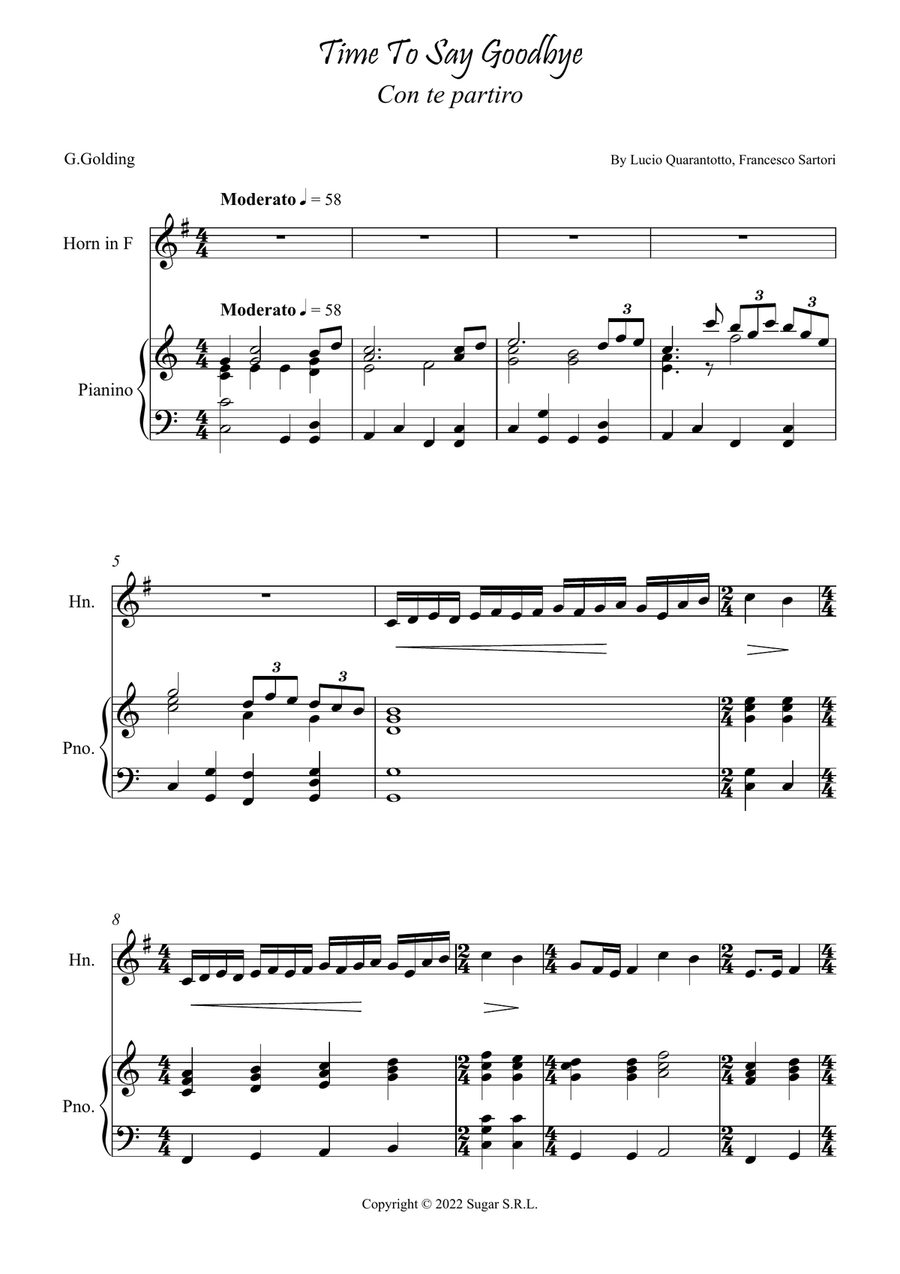 Con Te Partiro (Time To Say Goodbye) Piano scores gallery preview page 1