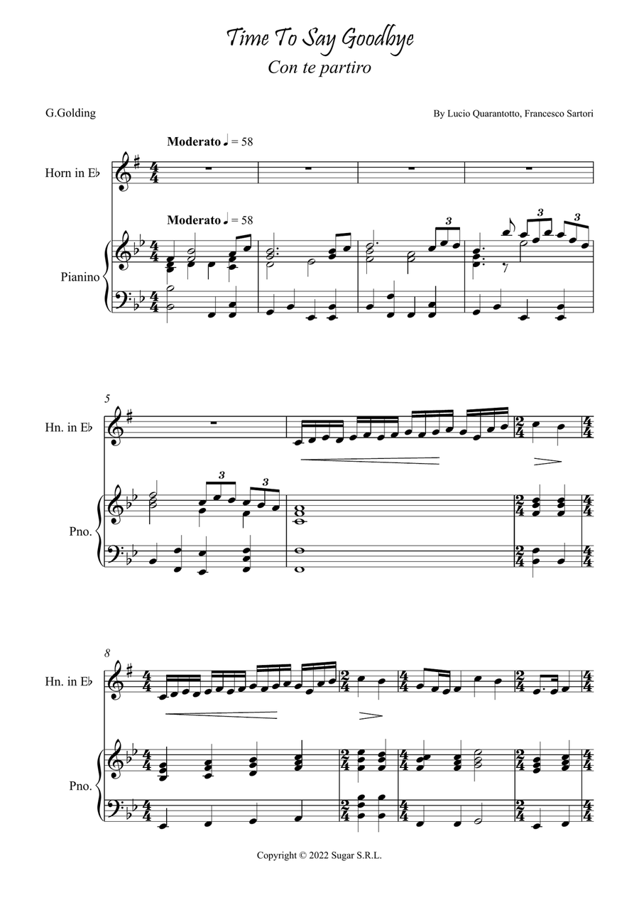 Con Te Partiro (Time To Say Goodbye) Horn scores gallery preview page 1