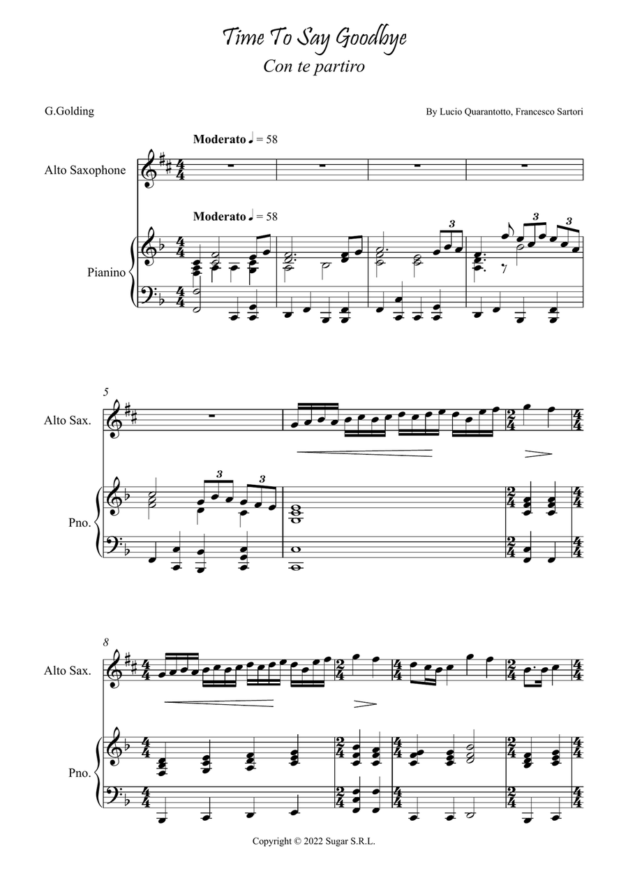 Con Te Partiro (Time To Say Goodbye) Alto Saxophone scores gallery preview page 1