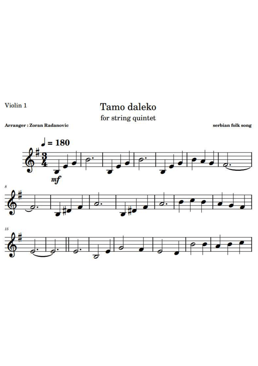 Tamo daleko - for string quintet String Orchestra scores gallery preview page 1