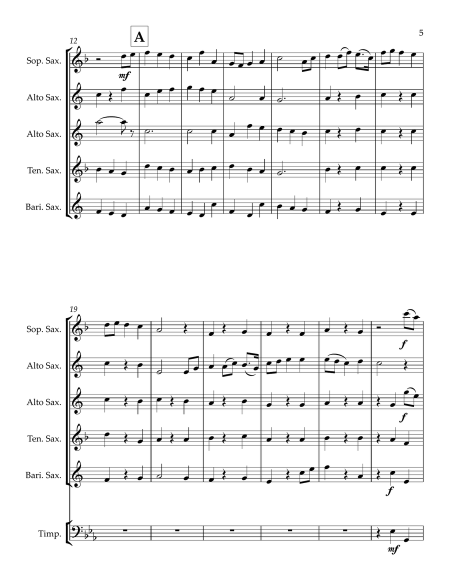 Jupiter Slow Theme from the Planets | Saxophone Quintet Saxophone Quintet scores gallery preview page 5