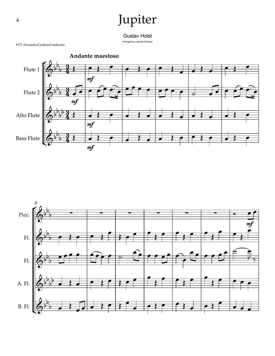 Jupiter Slow Theme from the Planets | Flute Quintet Woodwind Quintet scores gallery preview page 4