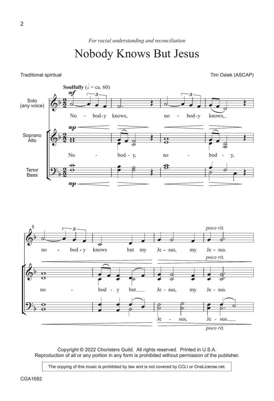 Nobody Knows But Jesus - SATB 4-Part scores gallery preview page 2