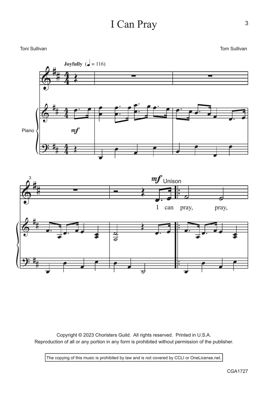 I Can Pray - Unison I Can Pray - Unison Unison Choir scores gallery preview page 3