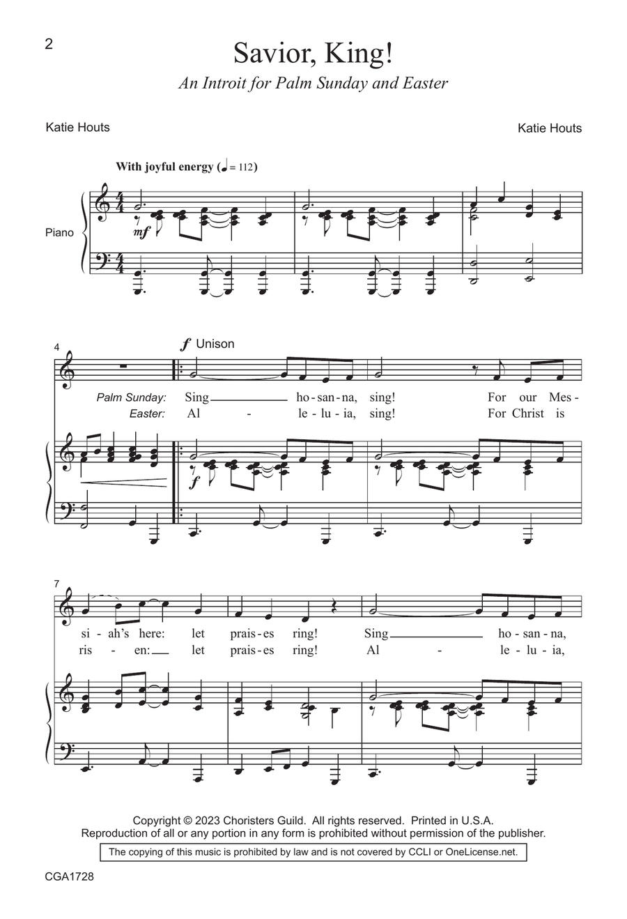 Savior, King! (An Introit for Palm Sunday and Easter) - Unison Unison Choir scores gallery preview page 2