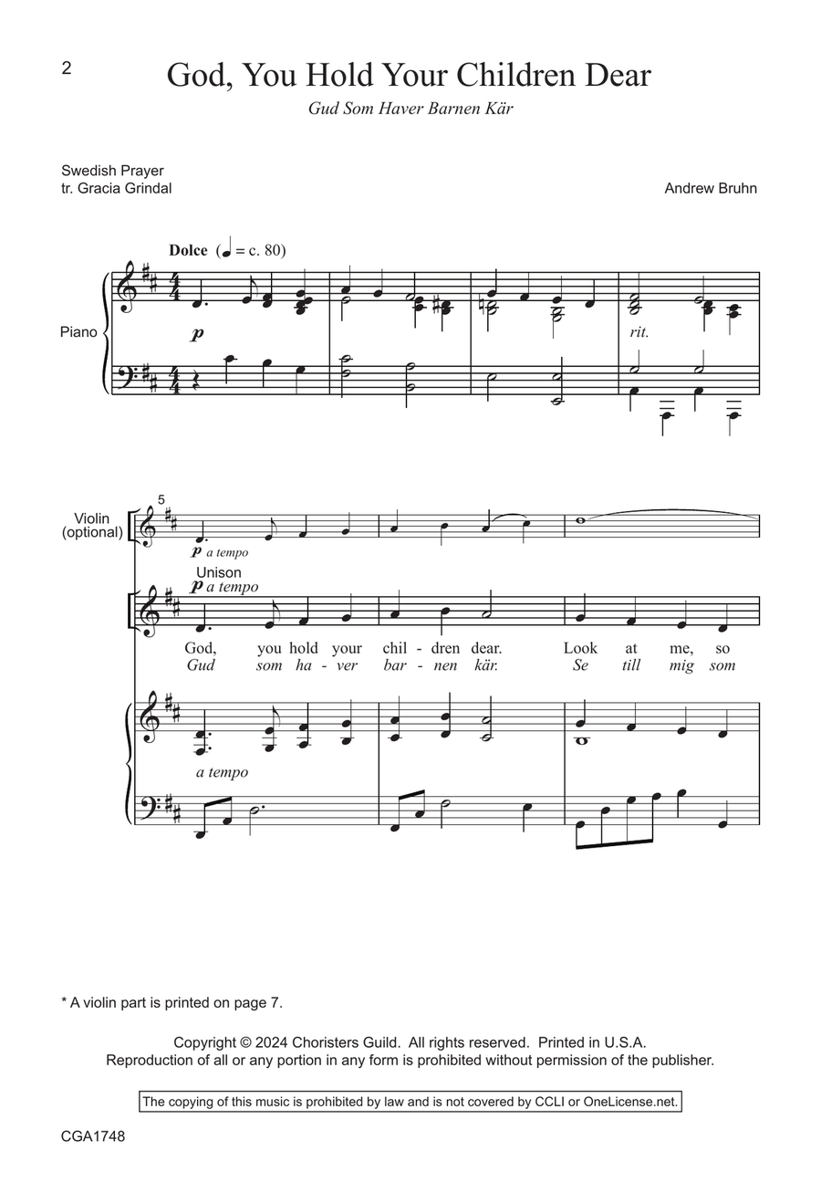 God, You Hold Your Children Dear (Gud Som Haver Barnen Kar) - Unison Unison Choir scores gallery preview page 2