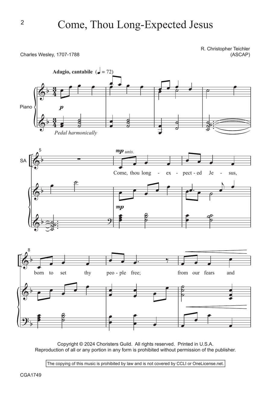 Come, Thou Long-Expected Jesus - SATB 4-Part scores gallery preview page 2