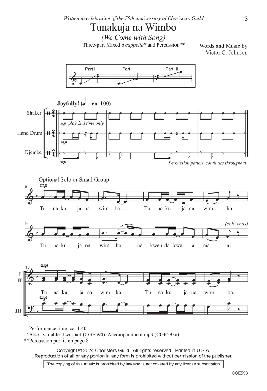 Tunakuja Na Wimbo - Three-part Mixed 3-Part scores gallery preview page 3