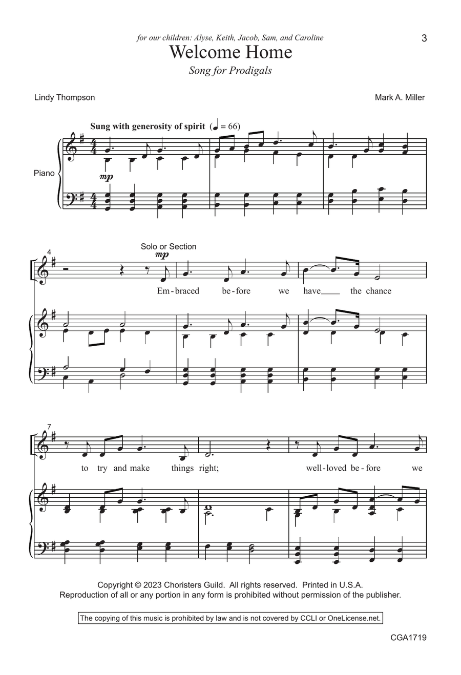 Welcome Home (Song for Prodigals) - SATB 4-Part scores gallery preview page 3