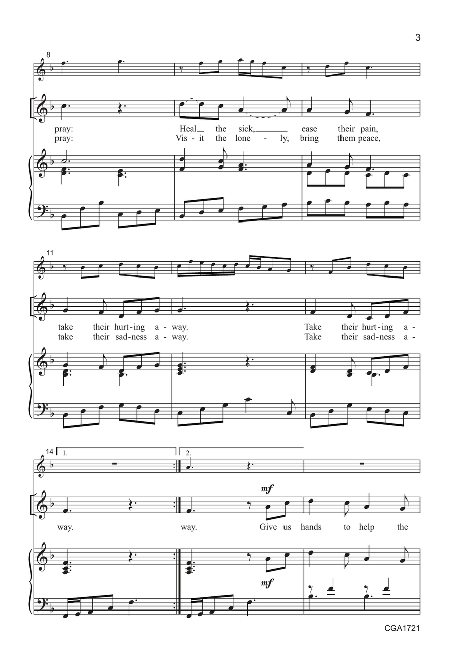 Prayer for Healing and Comfort - Unison/Two-part Unison Choir scores gallery preview page 3