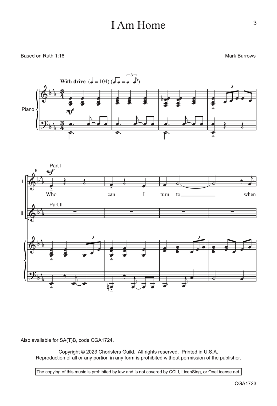I Am Home - Unison/Two-part Unison Choir scores gallery preview page 3