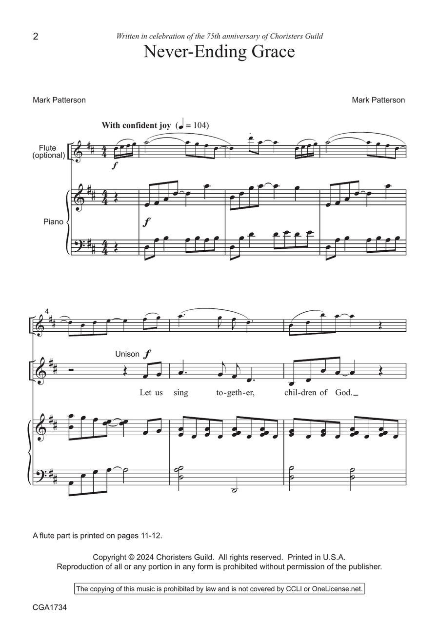Never-Ending Grace - Unison/two-part Unison Choir scores gallery preview page 2