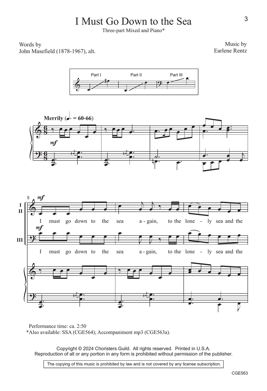 I Must Go Down to the Sea - Three-part Mixed 3-Part scores gallery preview page 3