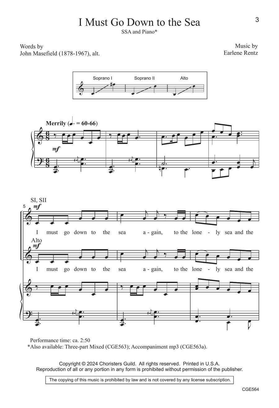 I Must Go Down to the Sea - SSA SSA scores gallery preview page 3