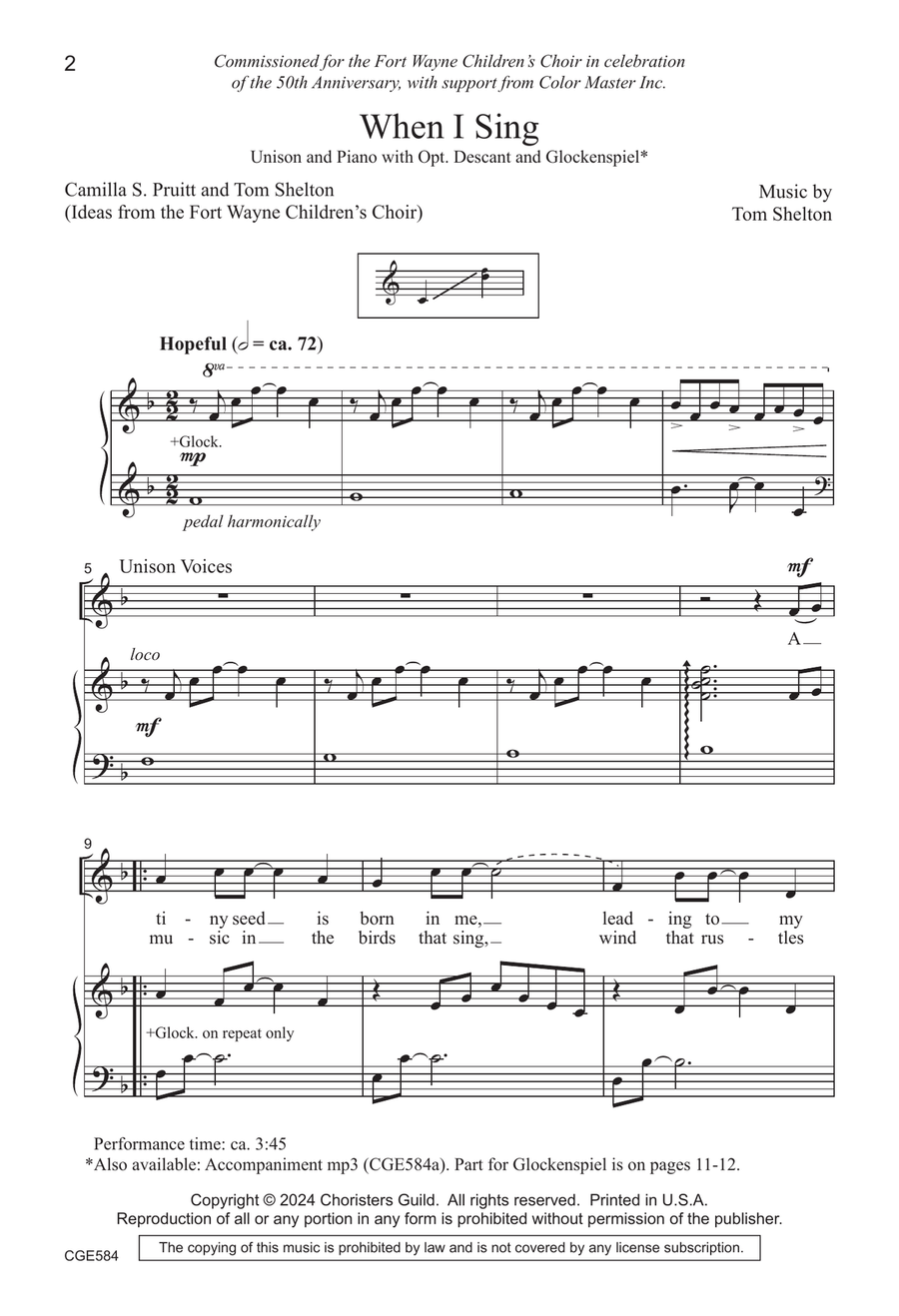 When I Sing - Unison When I Sing - Unison Unison Choir scores gallery preview page 2