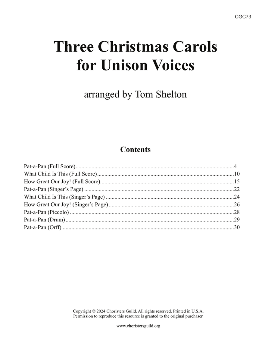 Three Christmas Carols for Unison Voices (Reproducible with MP3s) Unison Choir scores gallery preview page 3