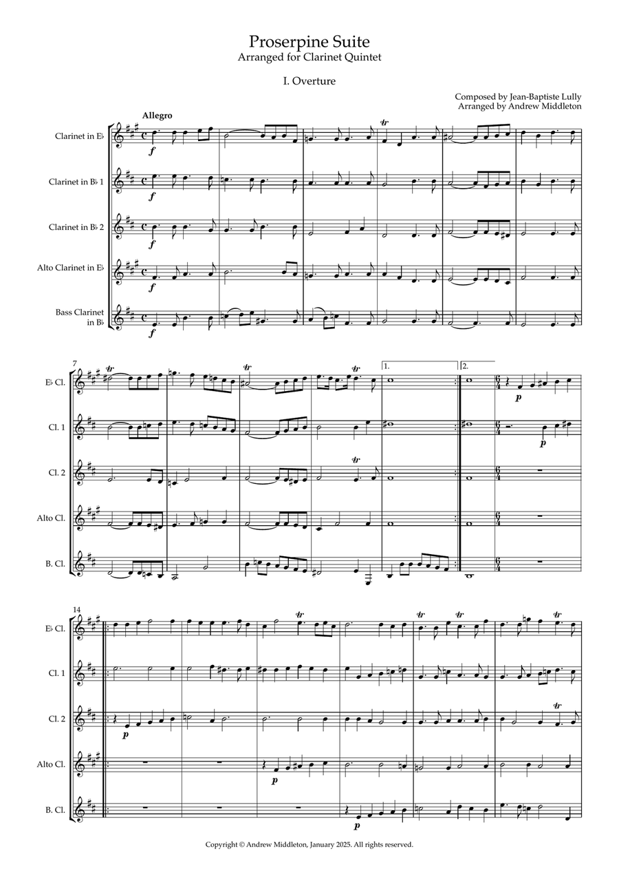 Proserpine Suite arranged for Clarinet Quintet Clarinet Quintet scores gallery preview page 3