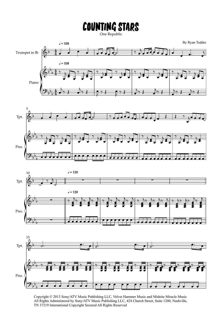 Counting Stars Counting Stars Trumpet Solo scores gallery preview page 1