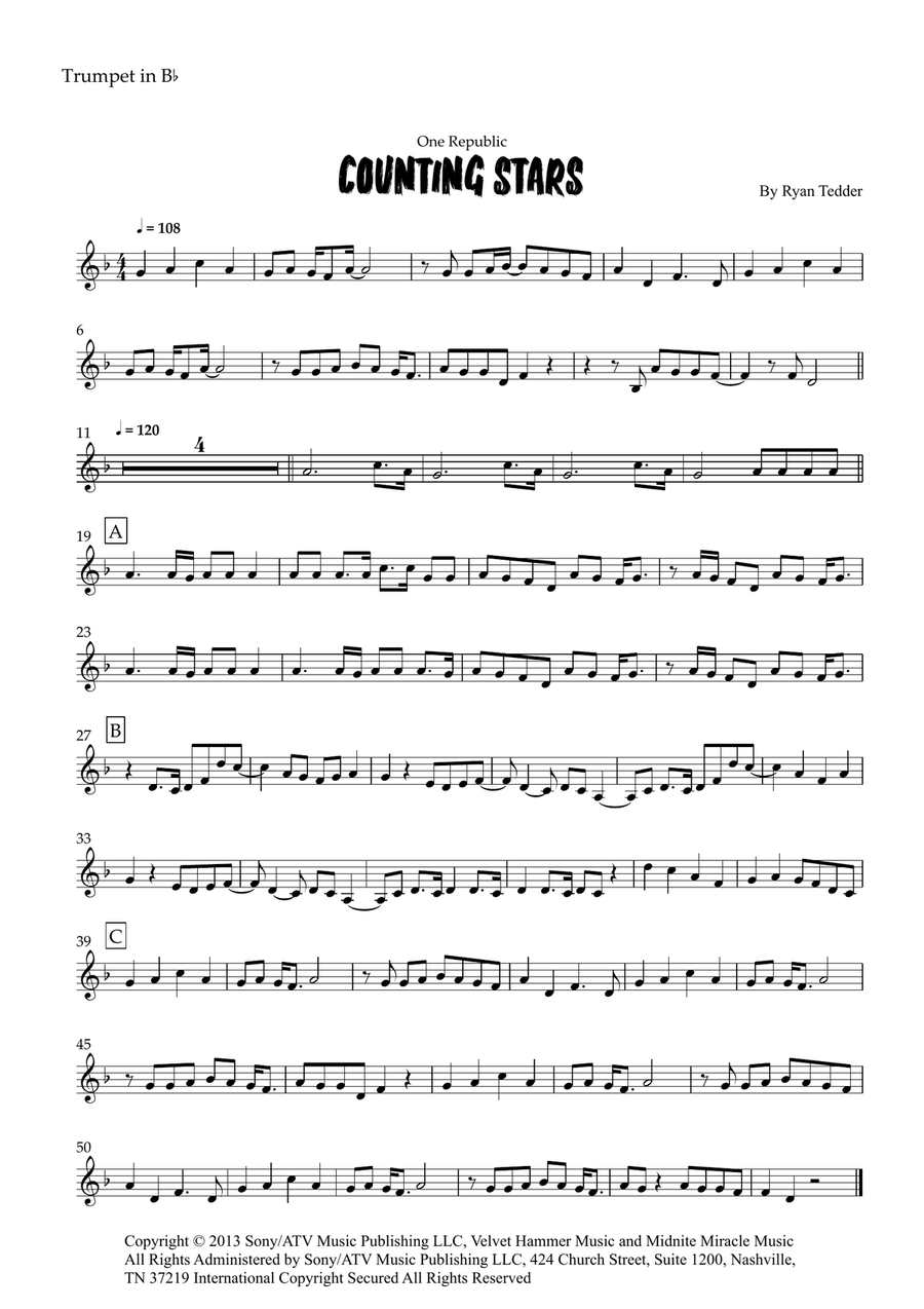 Counting Stars Counting Stars Trumpet Solo scores gallery preview page 4