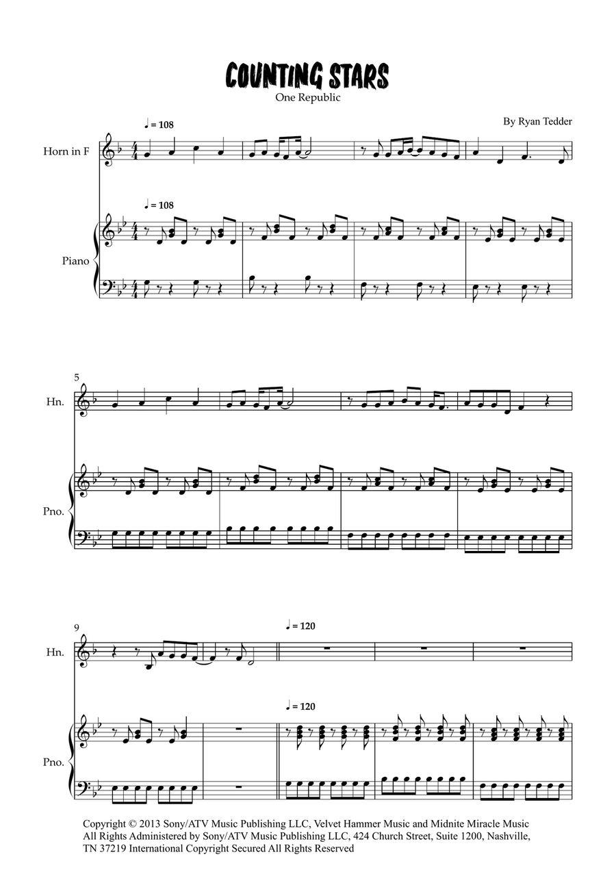 Counting Stars Counting Stars Piano scores gallery preview page 1